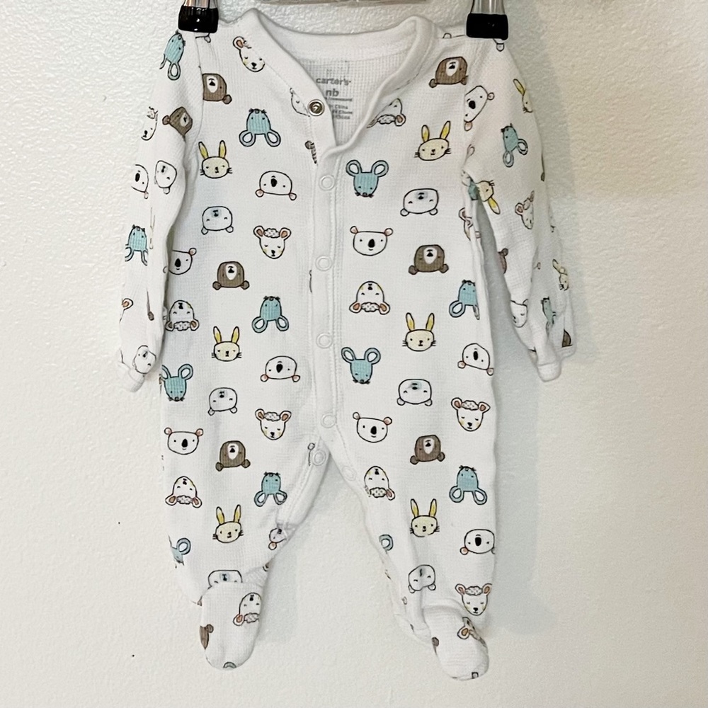 Carter’s- Infant sleeper w/feet, Size NB, cute animal themed/snaps